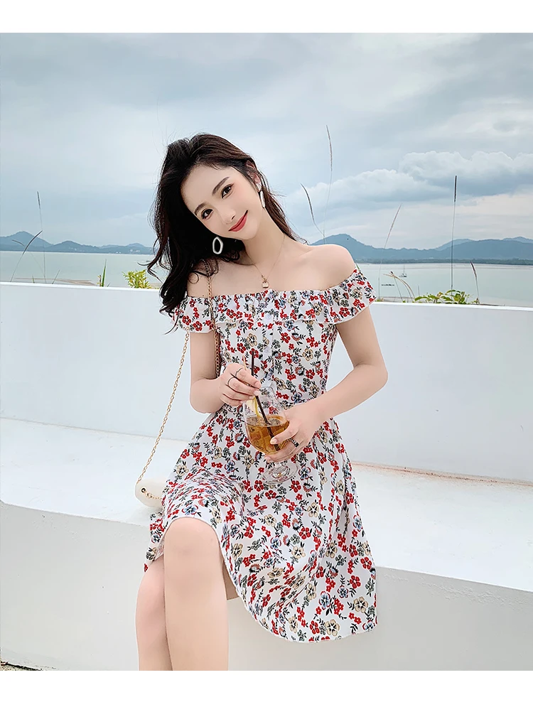 Sexy Floral Slash Neck Dress Teens 