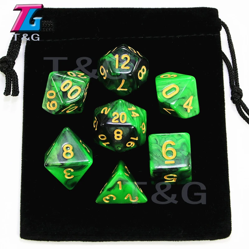 7 pcs кости с сумкой D& D d4, d6, d8, d10, d%, d12, d20 многогранные Настольная игра штук ролевой игры