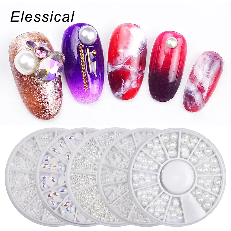 

Mixed Size Flatback Beads Nail Wheel 3d Round Pearl Nail Art Rhinestones Shiny Decorations for Nails DIY Accessories