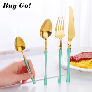 

New Style Black Gold Dinnerware Set Stainless Steel Western Food Tableware Luxury Fork Teaspoon Knife Cutlery Set Drop shipping