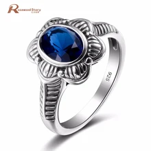 Charming Handmade Women Rings Flower Shape Blue CZ 925 Sterling Silver September Birthstone Ring Size 5-10 Vintage Gift Jewelry