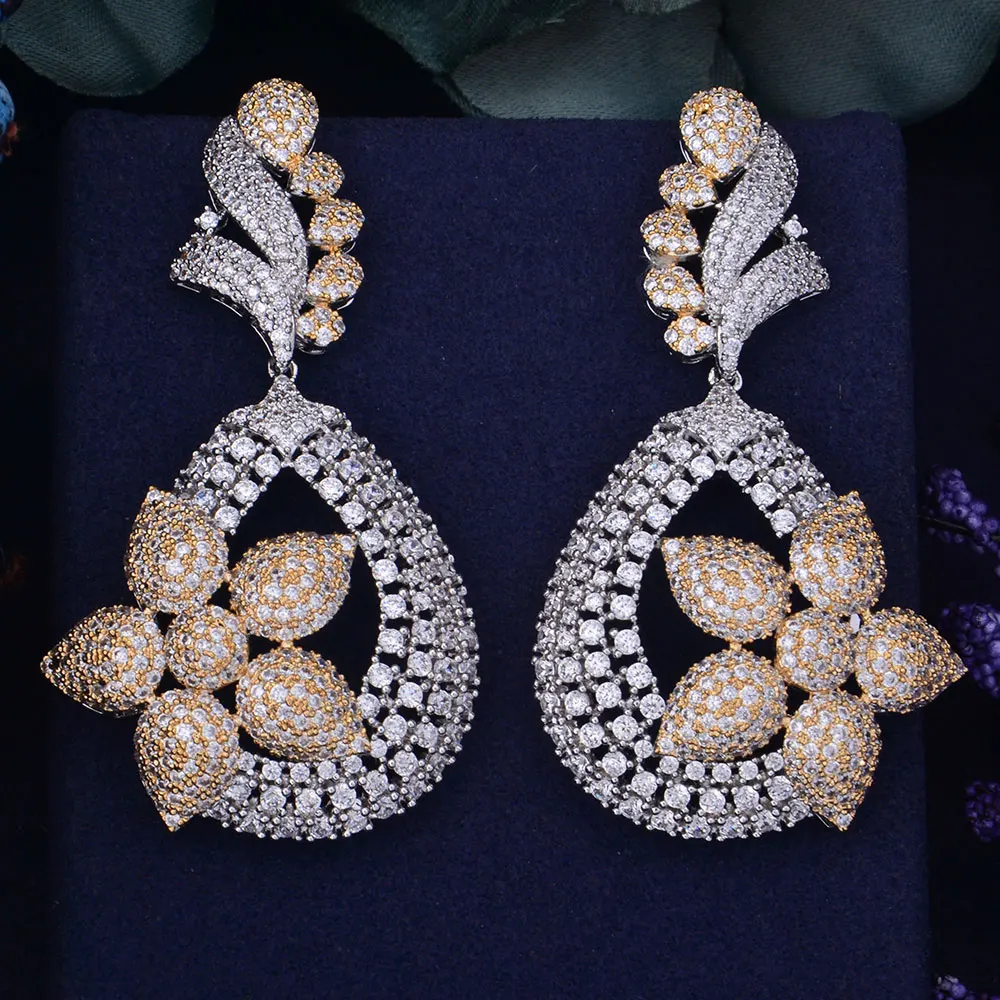 

GODKI 65mm Luxury Popular Flower Full Mirco Paved Cubic Zircon Naija Wedding Earring Fashion Jewelry