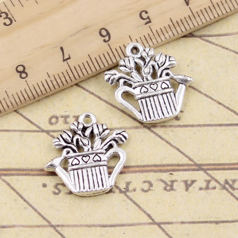 10 шт. в виде цветка чайник 20x19mm тибетская бронзовая Подвески из серебра под