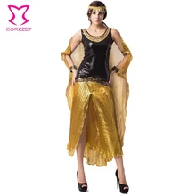 Negro/Oro Lentejuela Vestido de Disfraces Adultos Carnaval Cosplay Disfraz Cleopatra Egipcia Gótico Disfraces De Halloween Sexy Para Las Mujeres