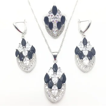 

Aisure Black white zircon Silver color Bridal Jewelry Set For Women Crystal Wedding Necklace/Earrings/Ring/Pendant