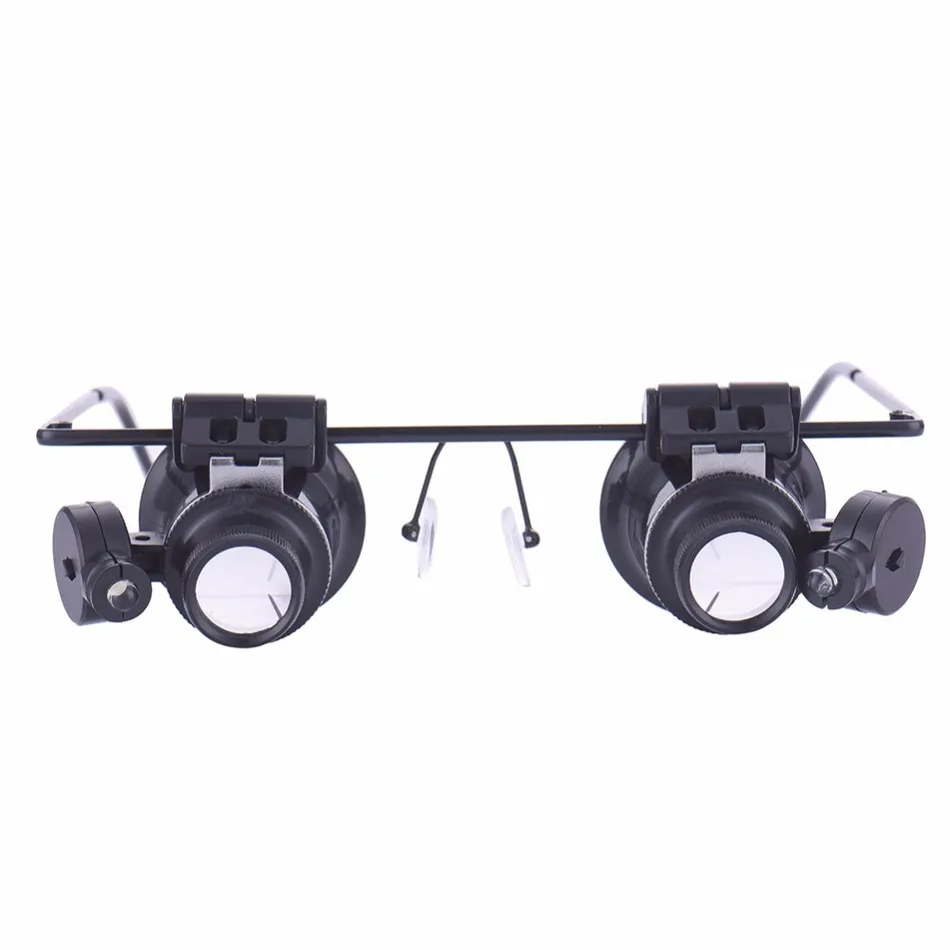 20x двойной LED глаз Ремонт лупа очки Мини Лупа Объектив увеличительное Glas с светодиодные часы ювелир микроскоп