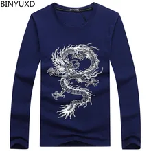 BINYUXD модный бренд Дракон Печать с длинным рукавом футболки для мужчин новинка татуировки мужской o-образным вырезом хип-хоп футболки размера плюс 5XL