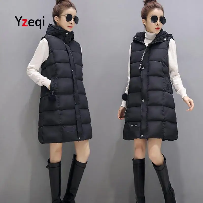 Yzeqi Winter Vest Women Hooded Warm Winter Jacket Women Long Vest Parka Colete Feminino Sleeveless Outwear Cotton Waistcoat Vest Yzeqi Winter Vest Women Hooded Warm Winter Jacket Women Long Vest Parka Colete Feminino Sleeveless Outwear Cotton Waistcoat Vest
