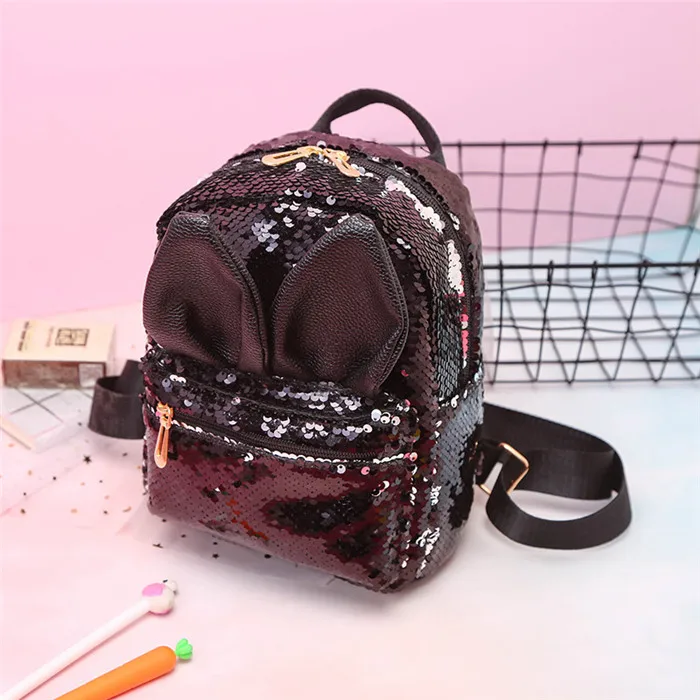 Портативный Для женщин украшенная сияющими блестками рюкзак для девочек маленькие школьные сумки для детей рюкзак для девочек-подростков Для женщин небольшая дорожная сумка Mochila - Color: Black