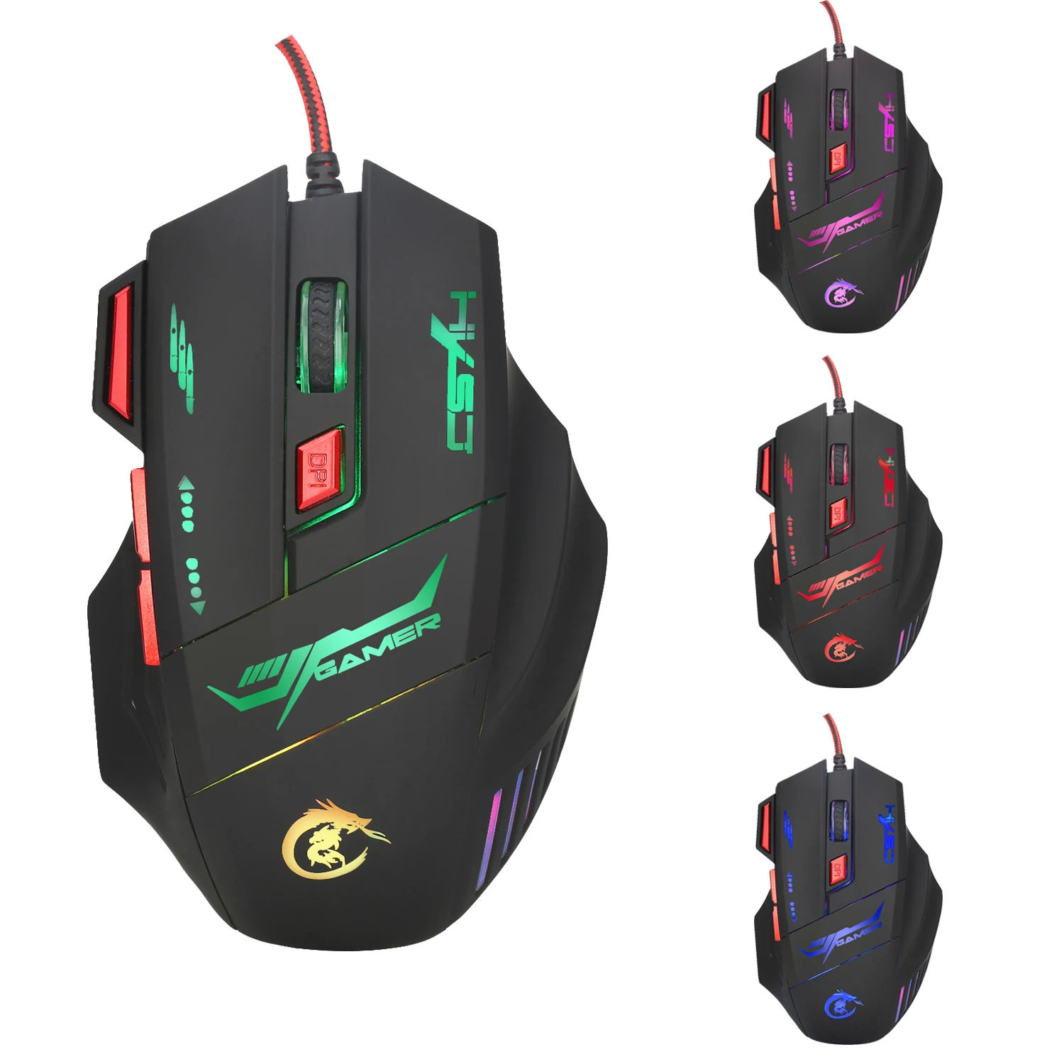 

Rocketek 5500 DPI USB wired professional gaming mouse 7 bright colors LED backlit ergonomics game mouse for Desktop PC/laptop