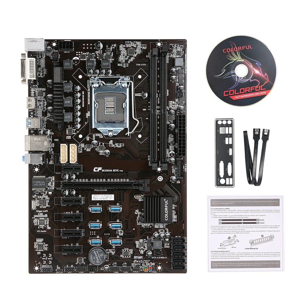 Системная плата для майнинга Intel B250/LGA1151 DDR4 ATX 128M UEFI BIOS материнская настольных ПК