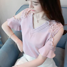 2019 Chiffon Blusas Floral Shirts Womens Elegant Open Shoulder Blouses Women flower embroidery Plus Size Female Tops 662i3 girls open shoulder flower embroidery top