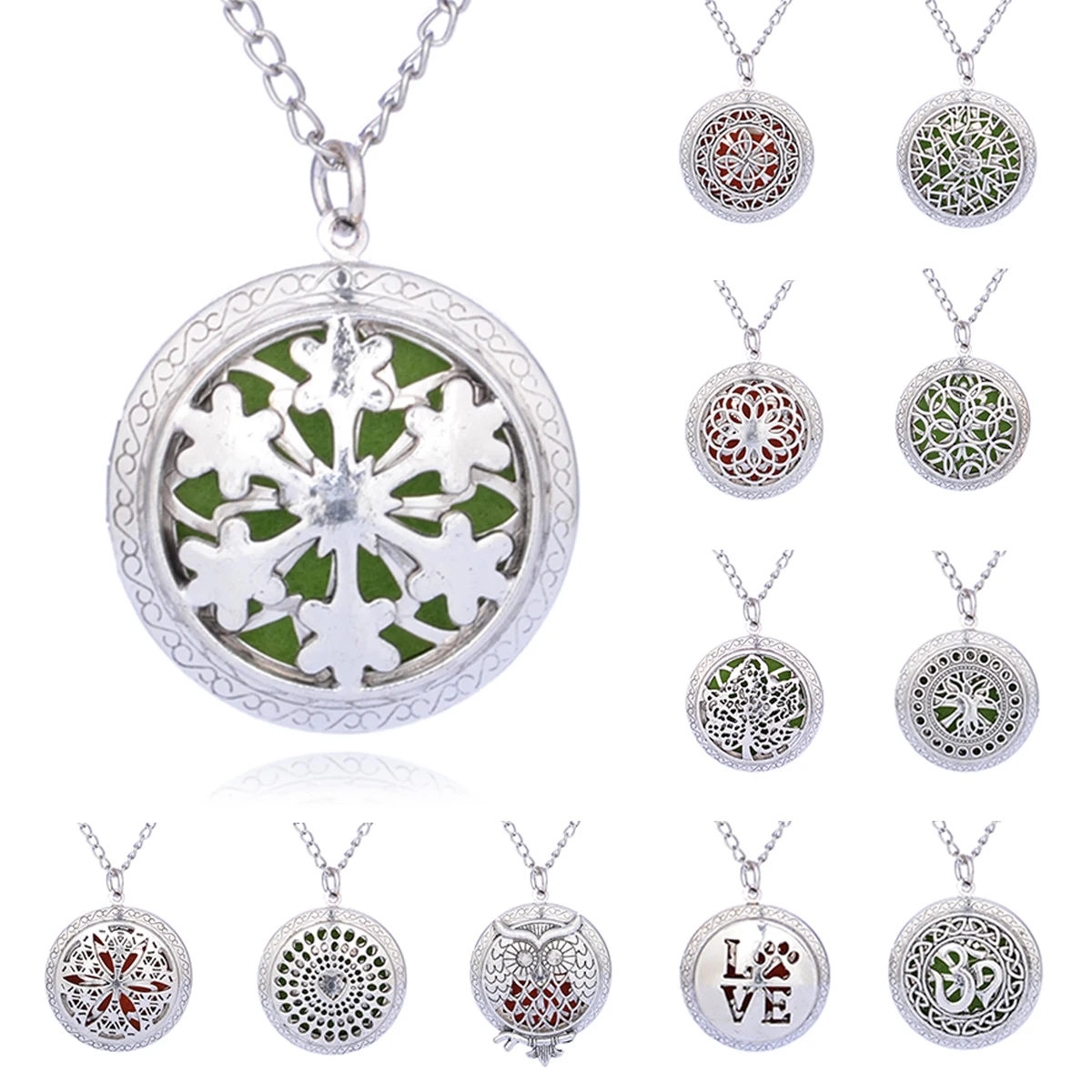 Aromatherapy Locket Necklace Hollow Round Pendant With Pads Oil Essential Diffuser Open Pendant Necklace Fashion Jewelry
