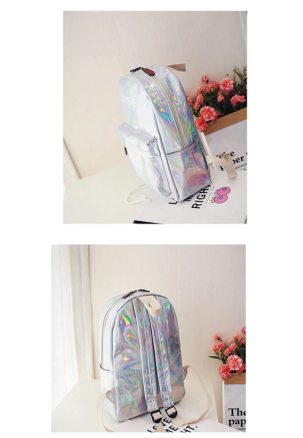 Loshaka/рюкзак в стиле хип-хоп с вышитыми буквами, голограммой и лазером, женский рюкзак из искусственной кожи, школьный рюкзак для девочек