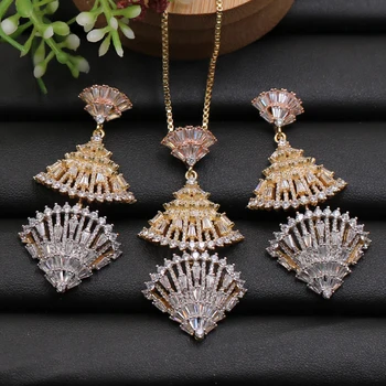 

Lanyika Jewelry Set Triangle Fan Shape Micro Paved Cubic Zircon Shining Necklace with Earrings for Engagement Best Gifts