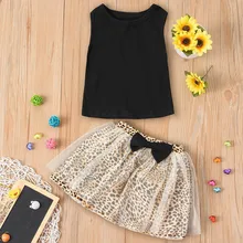 Однотонный топ для маленьких девочек+ юбка с леопардовым принтом и бантом, одежда для маленьких детей, новая летняя модная одежда