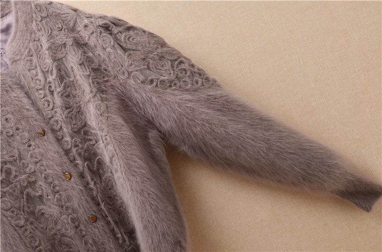 Женский плюшевый Топ качество свободный Ангорский Кролик Мех винтажный hollows кардиганы с длинными рукавами вязаные вручную, шерстяные свитера пальто