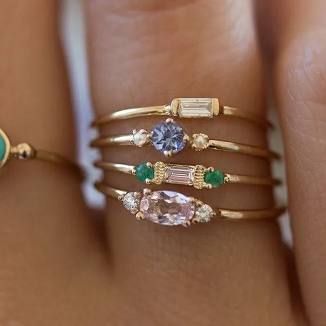 Modyle Fashion 4pcs/set Gold Color Plating Simple Boho Rings Women Zircon bohemian Engagement Rings