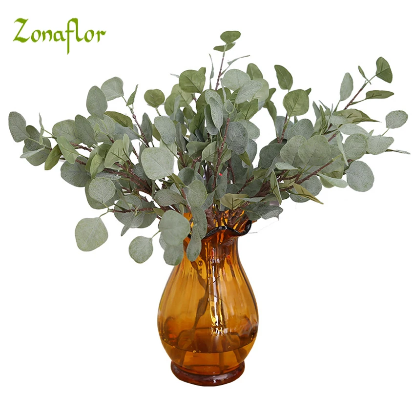 

Green Artificial Leaves Large Eucalyptus Leaf Plants Wall Material Decorative Fake Plants For Home Shop Garden Party Decor 60cm