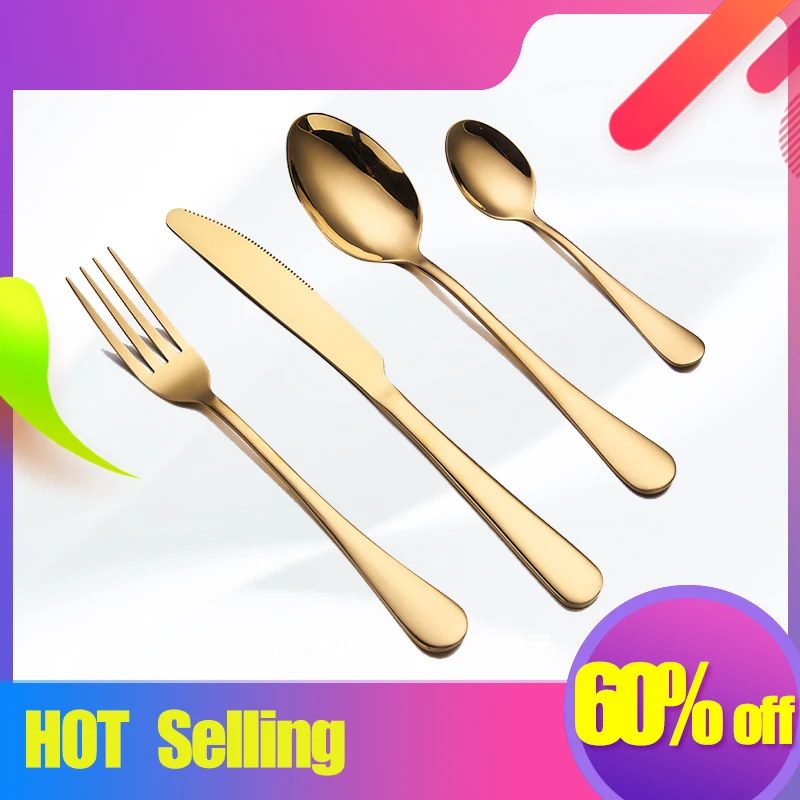 

Spklifey Gold Cutlery Set 4pcs/set Dinnerware Set 304 Stainless Steel Western Cutlery Knife Fork Spoon Tableware Silverware Set