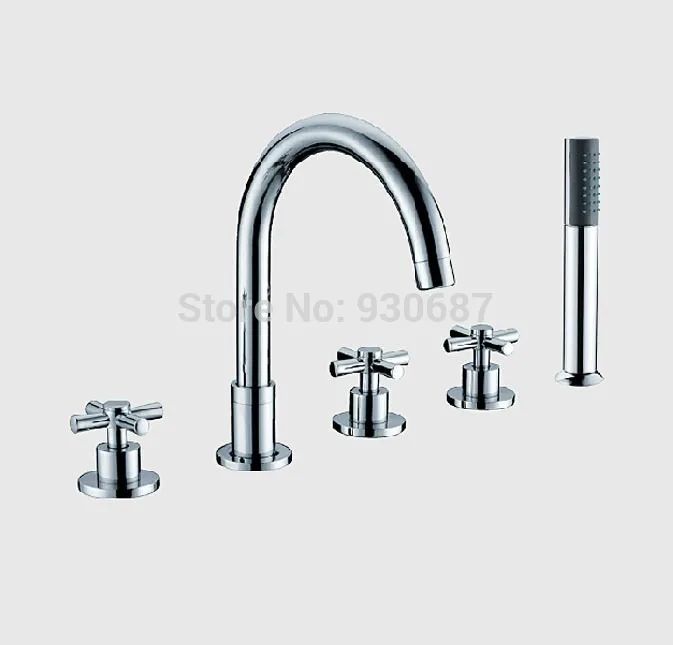 

Modern Chrome Polish Bathroom 5pcs Tub Faucet Three Handles Mixer Tap