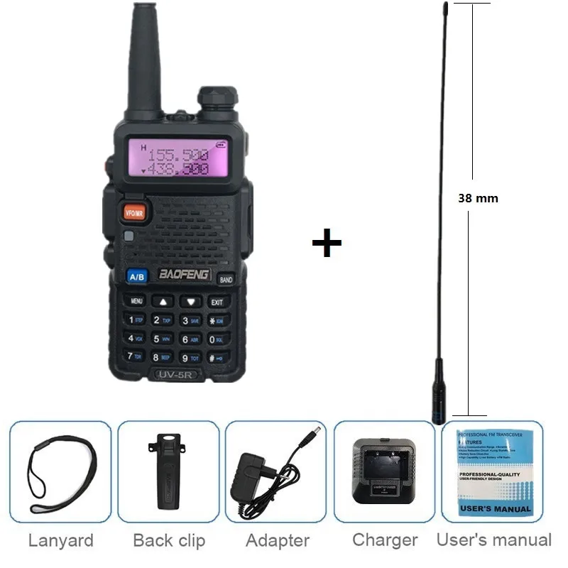 8 Вт BAOFENG UV-5R мощная рация 10 км Двухдиапазонная УФ 5R двухсторонняя радиостанция VOX фонарик портативное радио Amador VHF UHF - Цвет: add antenna