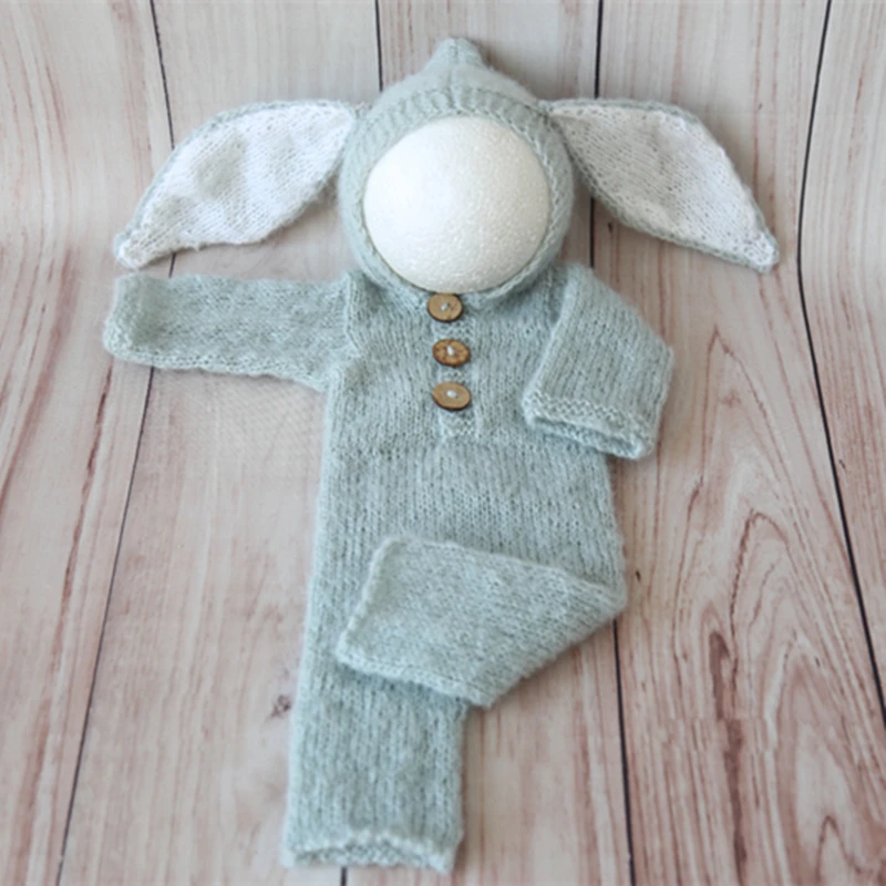 Rabbit Bonnet And Hooded Romper Set Newborn Bunny Hat Outfit Easter Baby Outfit Newborn  photo props newborn baby souvenirs	