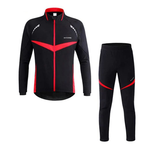 WOSAWE, спортивная куртка, набор для мужчин и женщин, флисовая велосипедная куртка, набор, зима, MTB, для верховой езды, для пеших прогулок, для бега, спортивная одежда, верхняя куртка, теплые штаны - Цвет: Red Jacket Set