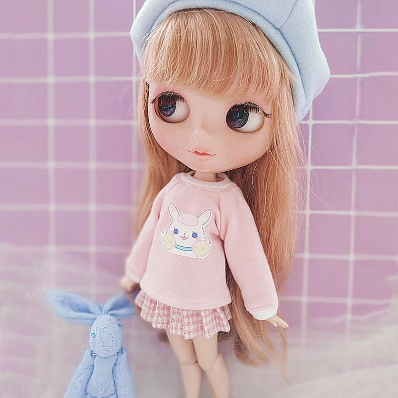 Кукольная одежда Blyth толстовка с длинными рукавами и рисунком+ юбка для Pullip Azone Licca Blyth, рубашка, одежда 30 см для 1/6, аксессуары для кукол