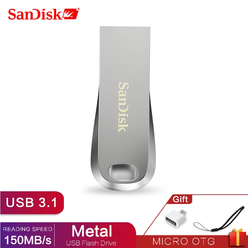 SanDisk 64GB USB3.1 Flash Drive 128GB Pendrive 32GB Memory Stick 256GB Mini Metal USB Key For Laptop/Tablet/Car/PC 150MB/s CZ74