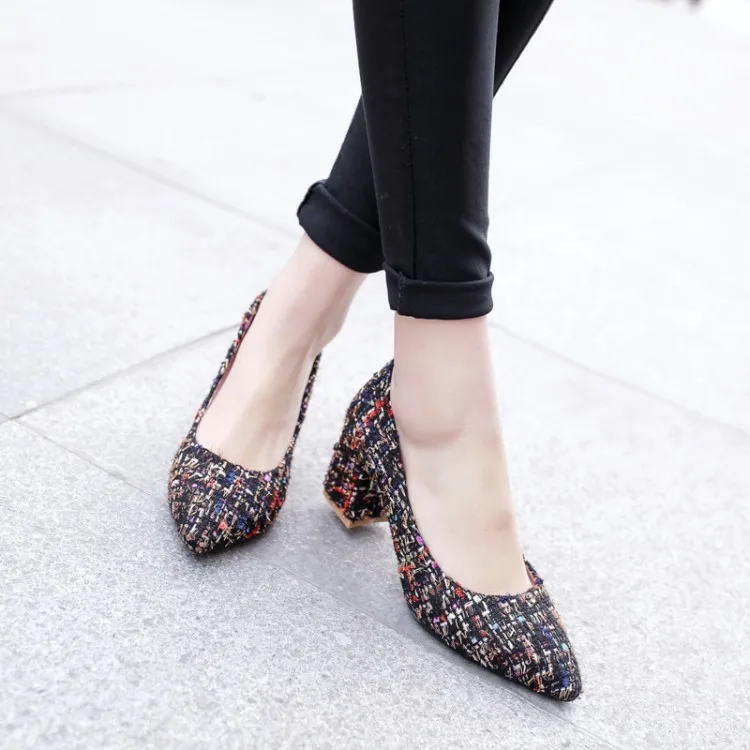 

Big Size 11 12 13 14 ladies high heels women shoes woman pumps Rough-heeled single shoes elegant pointed high-heeled shoes