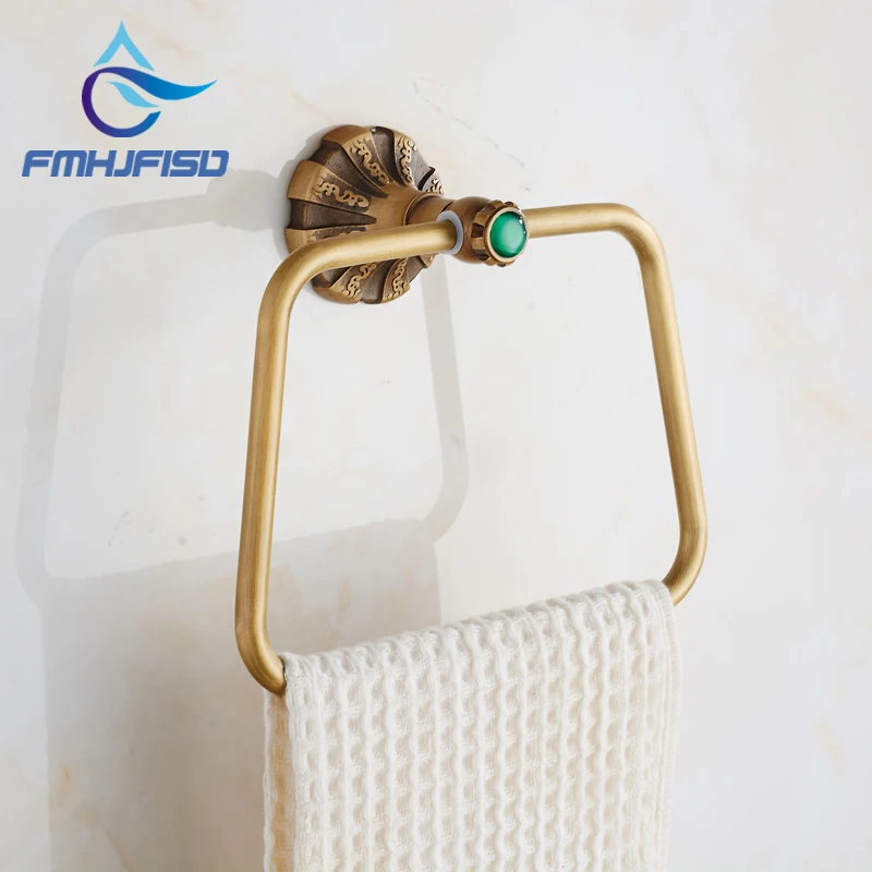 Antique Brass Bathroom Towel Ring Wall Mounted Towel Rack Holder High