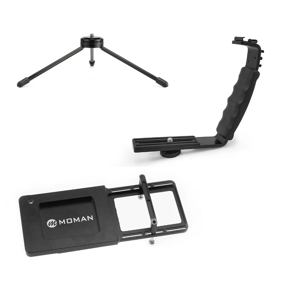 

Moman Mini Tripod +GoPro Adapter +L Bracket for Zhiyun Smooth Q 4 /DJI OSMO Mobile 2 /Moza Feiyu YI Gimbal /Microphone /Light