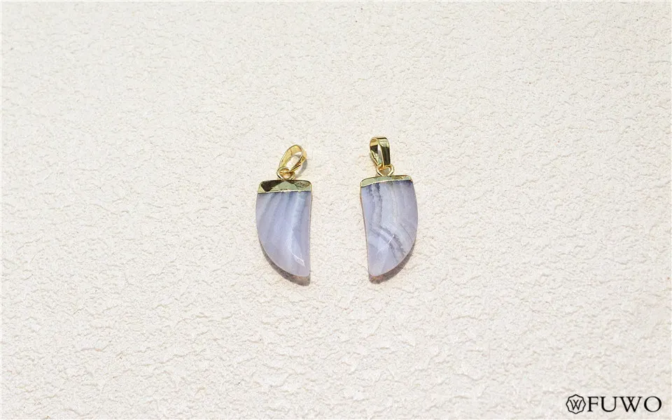 Horn Shape Natural Blue Agate Pendant 7