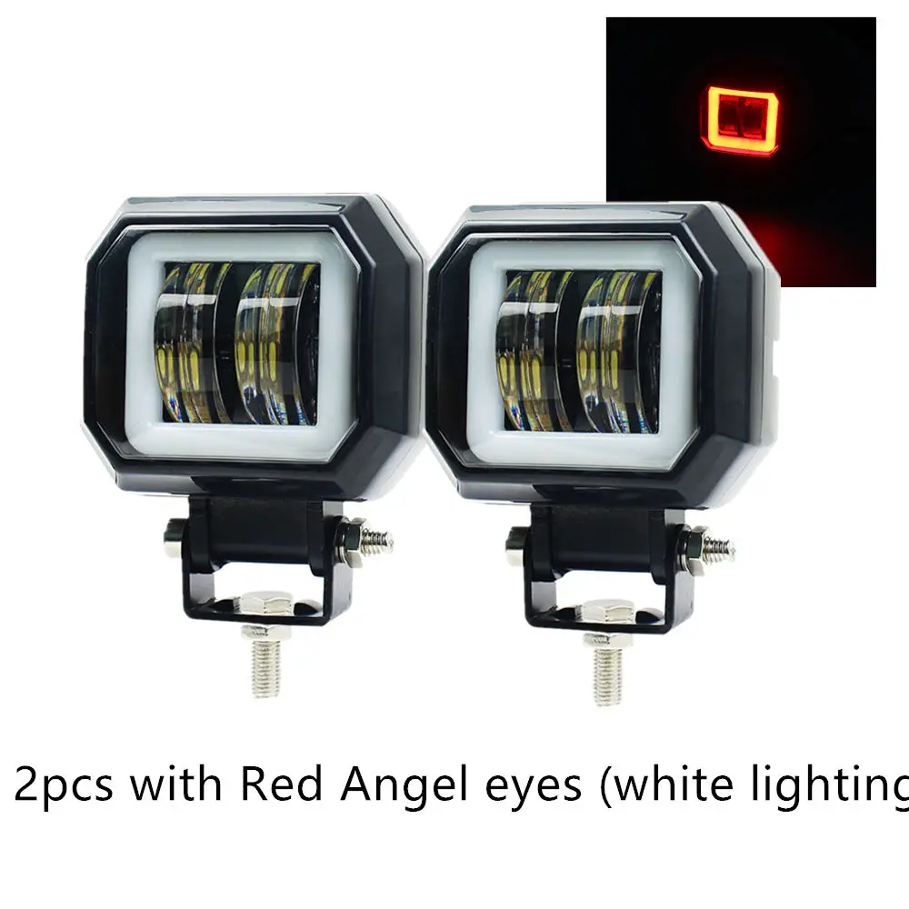 Square 3inch LED Off road Lights with Red Angel eyes LED Work Light 20Wx2 Lighting for Jeep SUV ATV - Цвет: 2pcs red halo