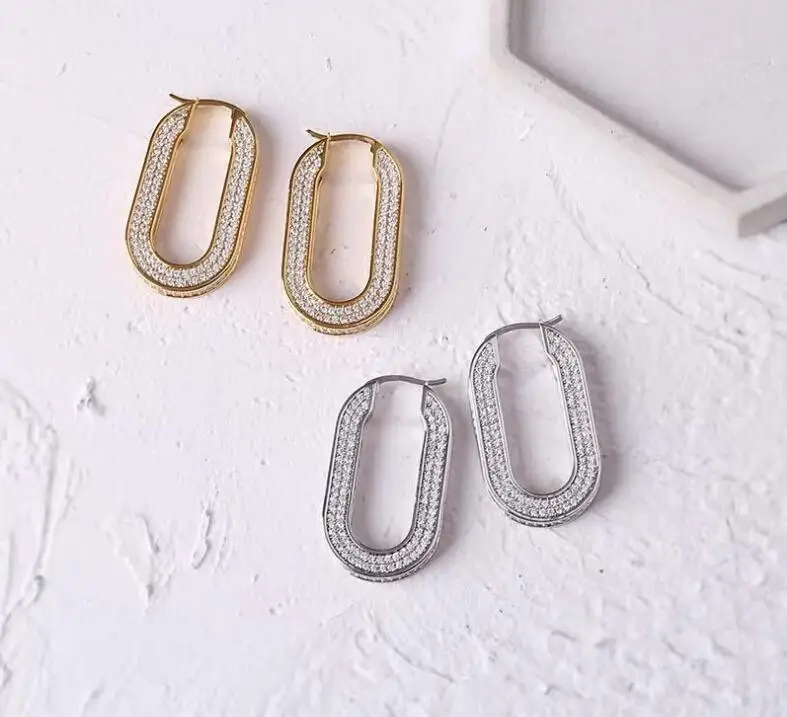 

Flash Rhinestone Earrings with Textured Zircon Oval Earrings Chic Women Eardrop