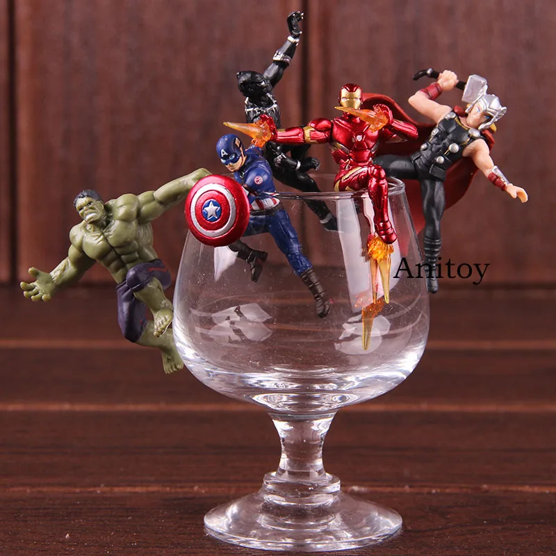 

PUTITTO Series Marvel Heroes Toys Iron Man Captain America Panther Thor Action Figure PVC Model Toy 5pcs/set