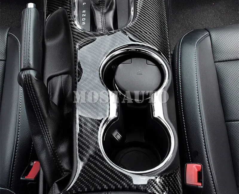 Carbon Fiber Console Gear Box Water Cup Holder Cover For Ford Mustang 2015-2019