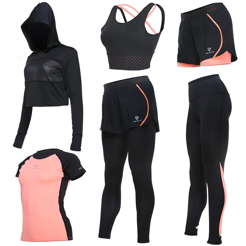 Vansydical костюмы для женщин спортивная одежда женские спортивные брюки для фитнеса тренажерный зал беговые наборы быстросохнущая одежда для спортзала костюм 6 шт - Цвет: TC5063