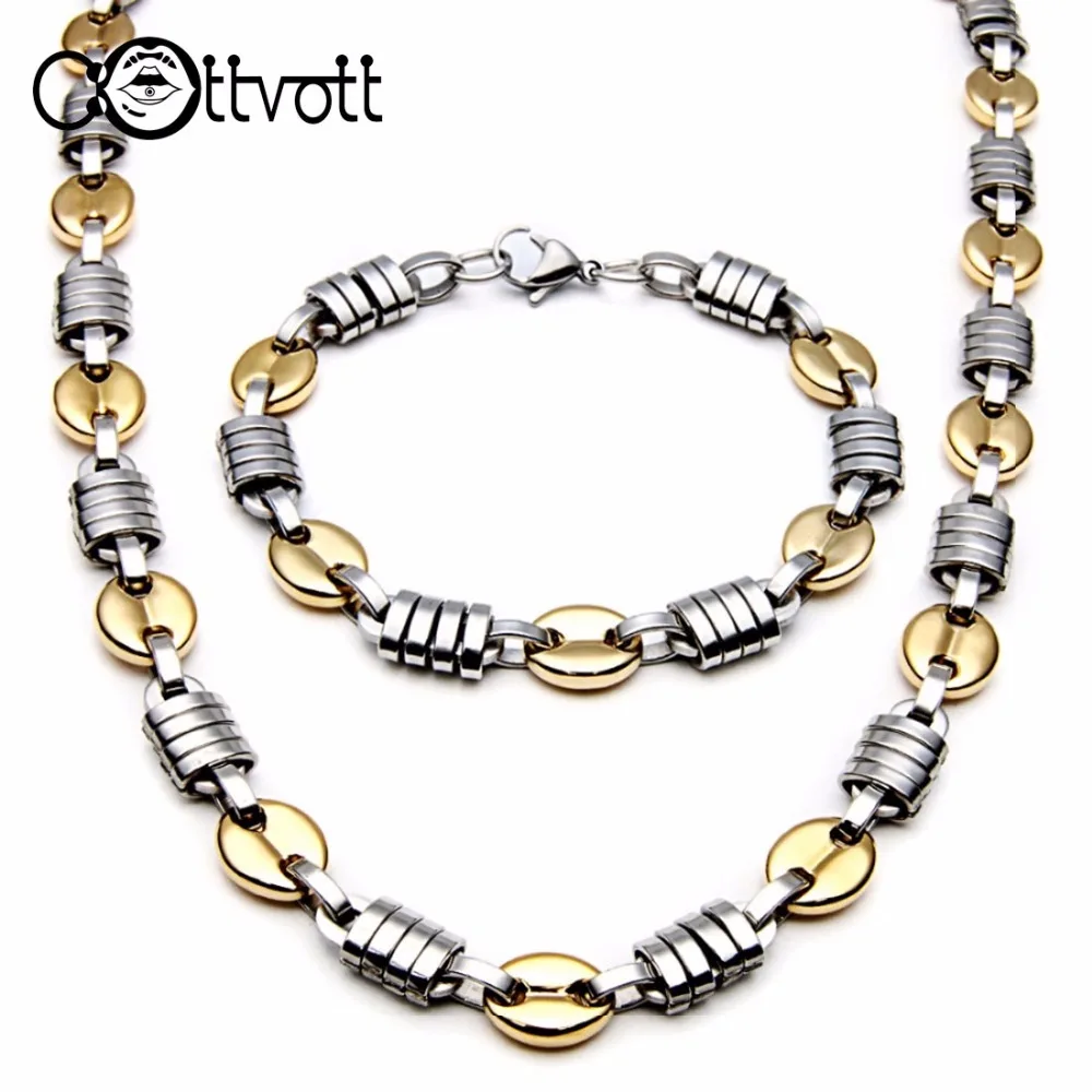 Buy Gold Silver Color Coffee Beans Chain Necklace