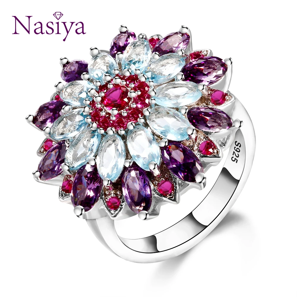 

Nasiya Multicolor Gemstone Flower Shape Wedding Ring New Design Silver 925 Jewelry Rings For Women Top Quality Wholesale Jewelry