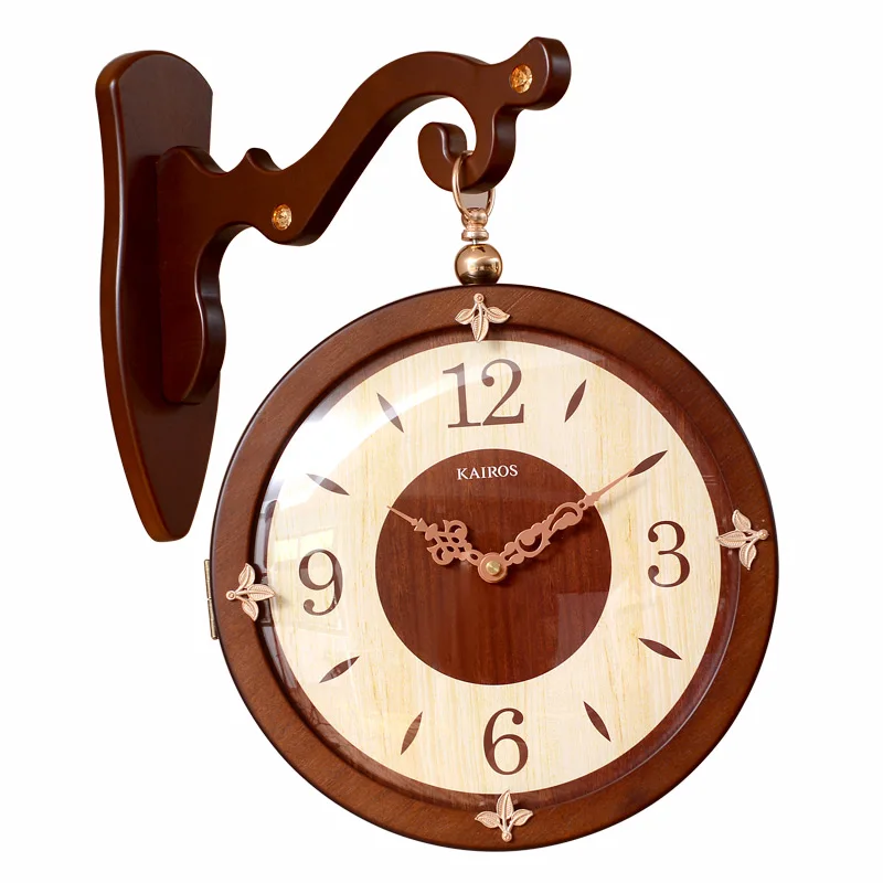 

Solid wood double-sided wall clock, living room new style clock, home retro quartz clock