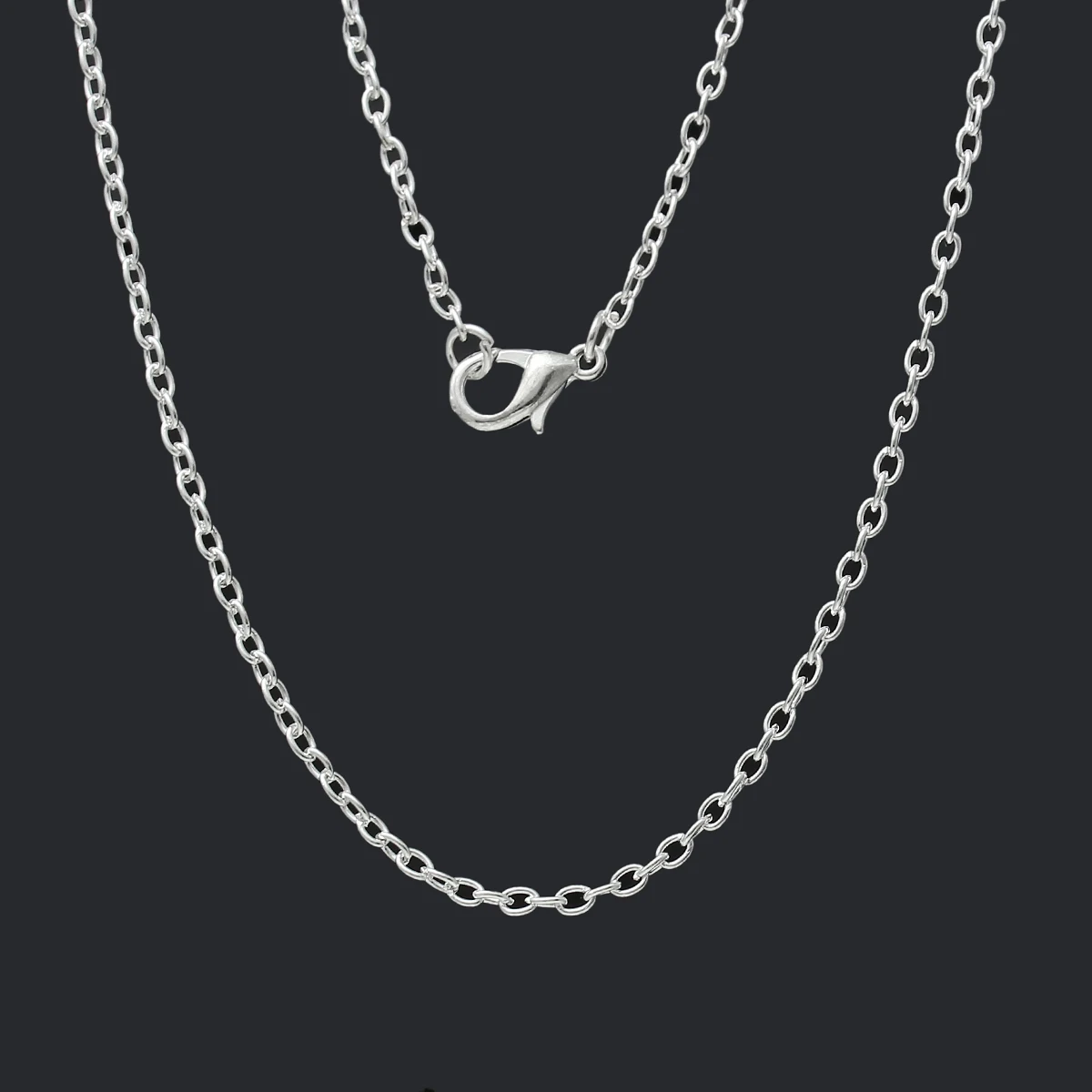 

8SEASONS Jewelry Necklace Silver color Cable Chains Lobster Clasp 62cm(24 3/8") long,12 Pcs
