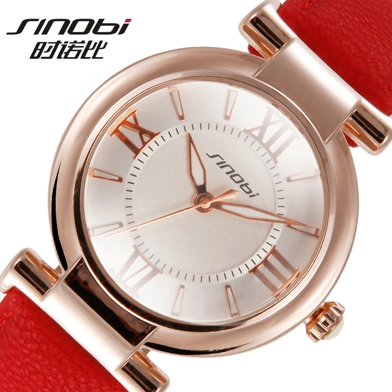 SINOBI Roman Number Bracelet Watches Women Fashion Watch 2016 Casual Leather Luxury Quartz Watch Ladies Wristwatch