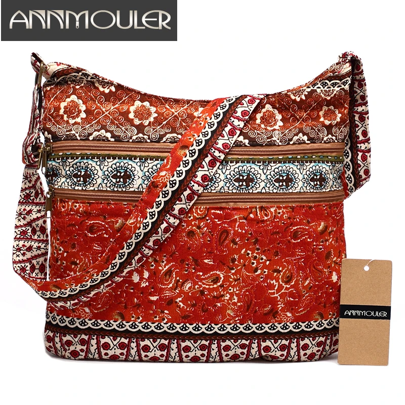 Online Bolso de hombro de mujer de moda de estilo bohemio Hippie Hobo bolso de doble cremallera bandolera grande