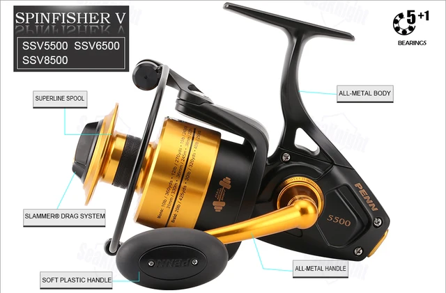 Original Penn Spinfisher V SSV 3500-10500 Spinning Fishing Reel 5+1bb Full  Metal Body Ht-100 Saltwater Boat Fishing Reel MAX18kg