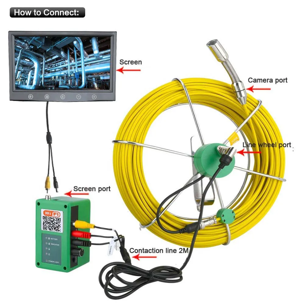 10 /9 Wifi Câmera de Vídeo Inspeção da Tubulação de Esgoto de Drenagem Pipeline Vídeo Industrial Endoscópio Serpente 1000 Câmera Tvl 20 M-50 Metros 15 Câmeras de vigilância