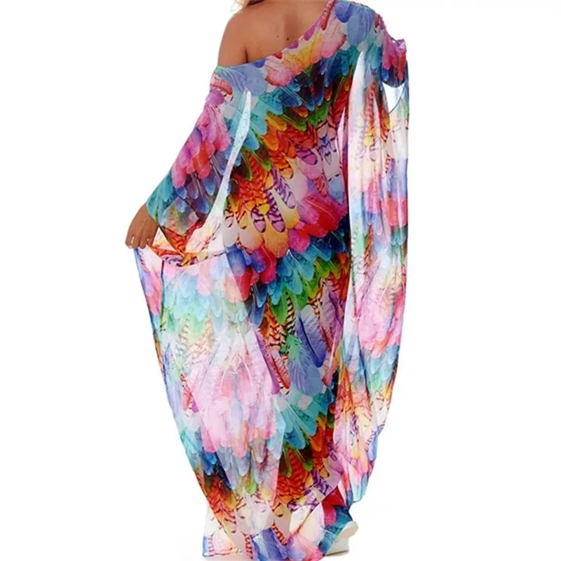 Women's Semi-Sheer Chiffon Long Caftan Lounger Printed Kaftan Dress Bathing Suit Bikini Swimsuit Cover Up Swimwear Women's Semi-Sheer Chiffon Long Caftan Lounger Printed Kaftan Dress Bathing Suit Bikini Swimsuit Cover Up Swimwear