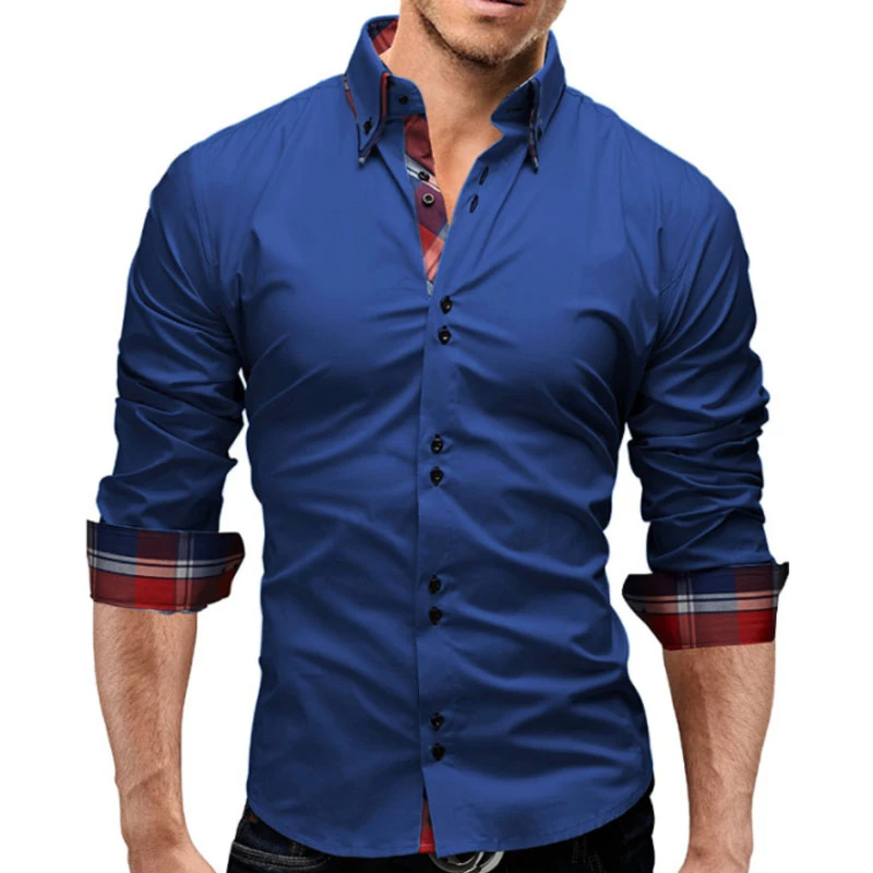 Marca 2018 camisa de moda masculina de manga larga Tops de doble cuello camisa de negocios de vestir para hombre camisa delgada hombre 3XL|double collar shirt brand dress shirtmens