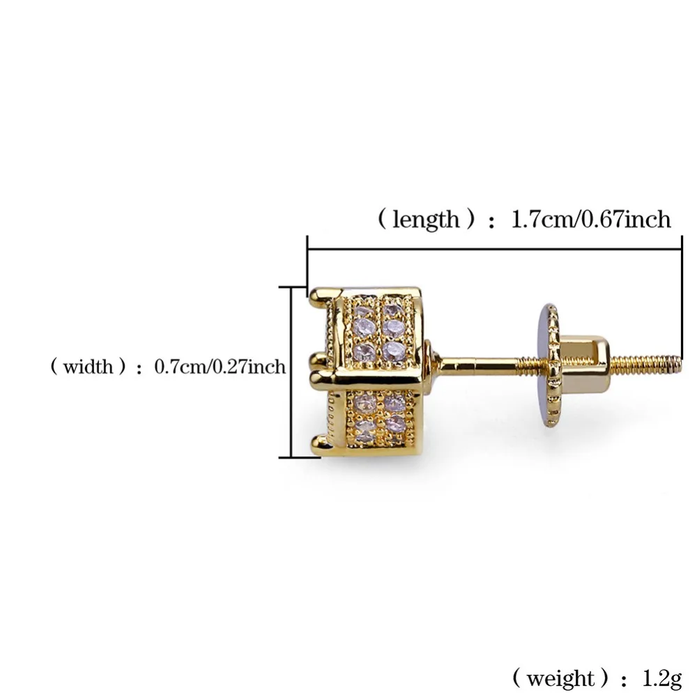 Iced Out Micro Pave кубический циркон круглые серьги-гвоздики мужские серьги золотого цвета хип хоп CZ серьги с закручивающаяся задняя часть унисекс ювелирные изделия подарки
